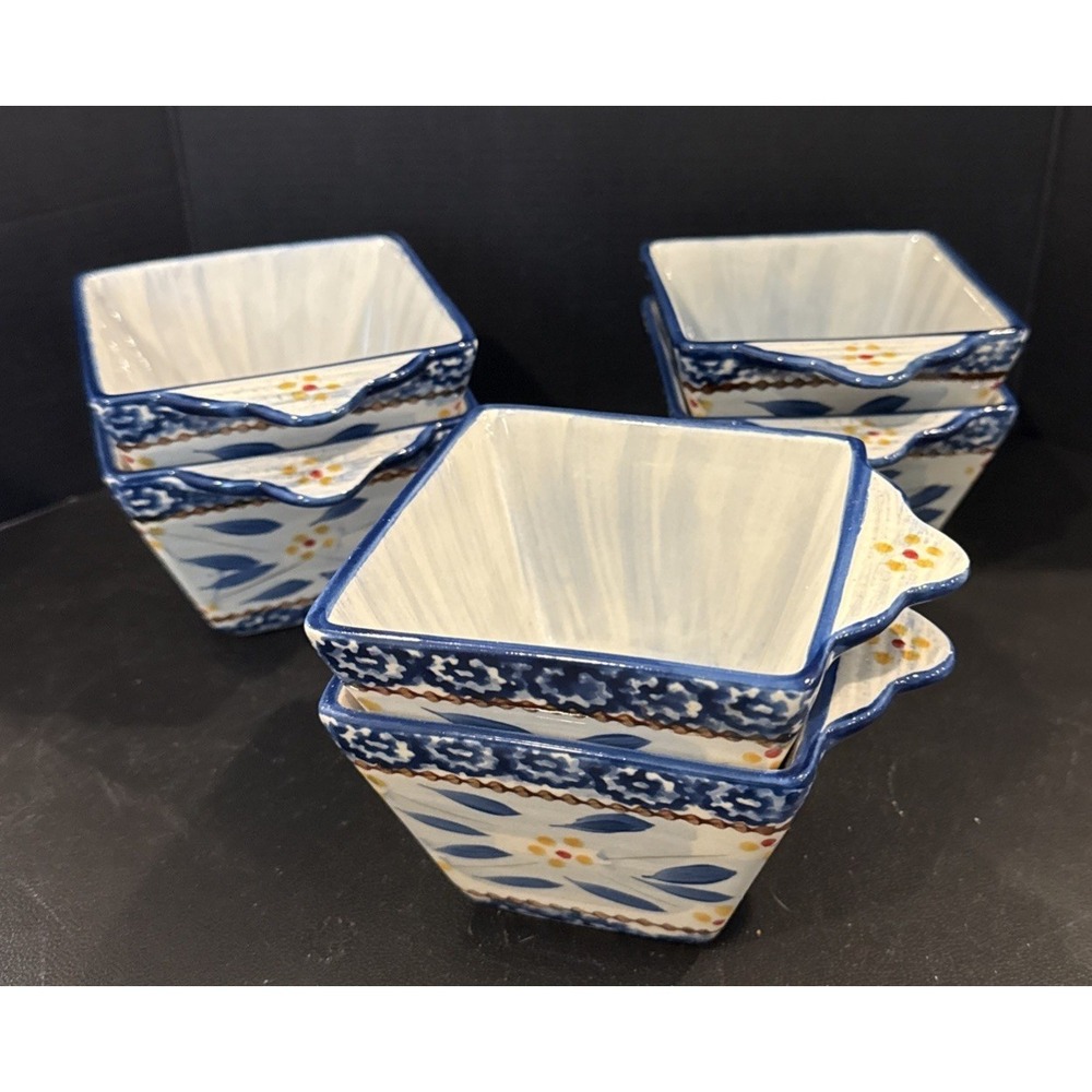 Temptations by Tara Old World Floral‎ Blue Single Serve Ramekins 10 Oz Set of 6